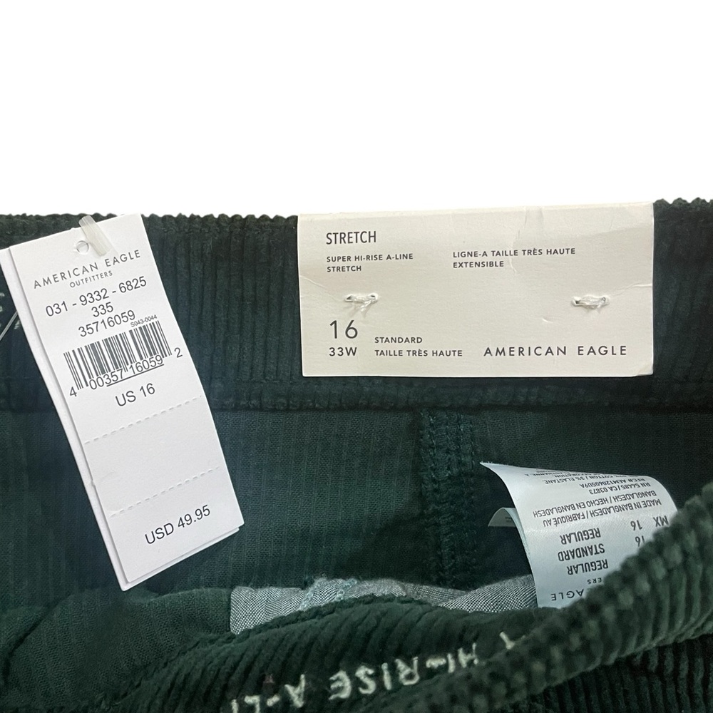 American Eagle Dark Green Super Hi-Rise A-Line Corduroy Skirt - Picture 7 of 7